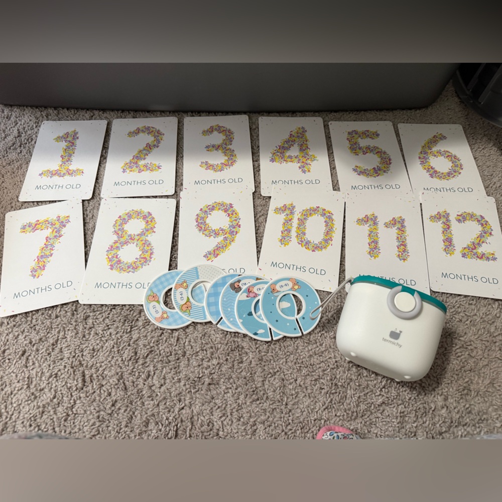Set of Baby monthly milestone cards, closet dividers and formula box